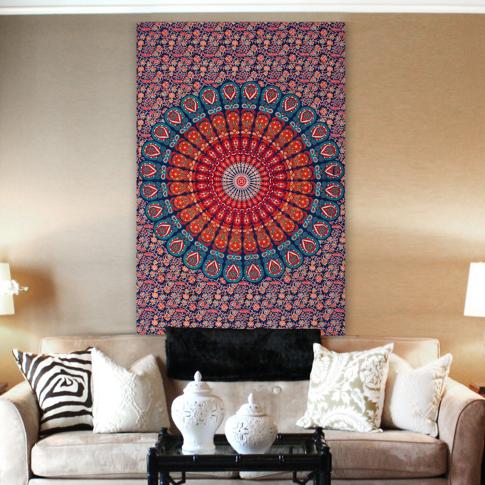 Trendy Wall Tapestry Wall Hanging Indian Mandala Bohemian Hippie Tapestries 100 % Cotton Bedspread Twin King Size Wall Decor