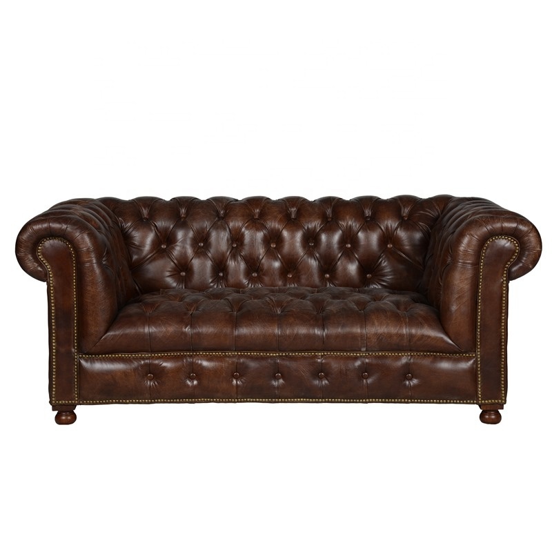 European high quality vintage leather chesterfield living room sofa modern country styled loveseat couch