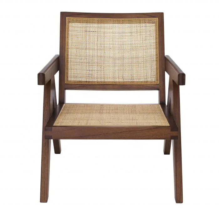 European Style Chandigarh Rattan Woven Dining Armchair Farmhouse Style Wooden Nature Friendly Cane Wicker Chair