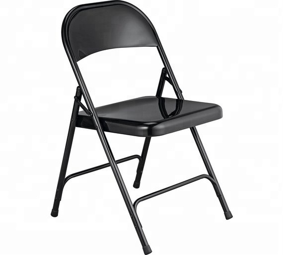 Industrial folding iron chair in black