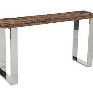 Railway sleeper wood furniture console table with stainless steel base handmade bulk product