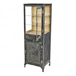 Classic Vintage Style Metal Storage Bedroom Furniture Unique Industrial Wardrobe Cabinet with Glass Door