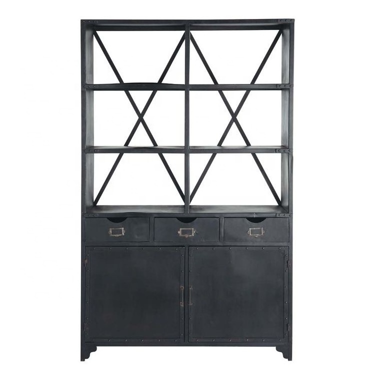 Industrial style tall black metal almirah storage cabinet modern cupboard closet clothes organizer