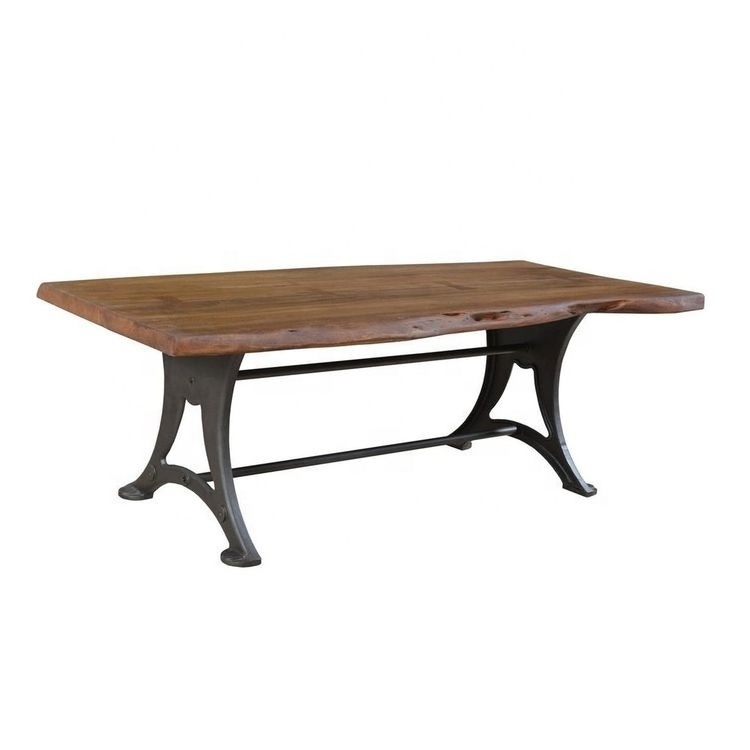 Vintage retro styled tree live edge dining table with solid metal base dining room furniture