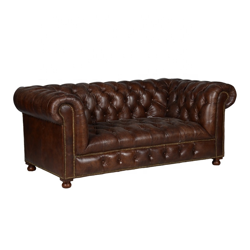 European high quality vintage leather chesterfield living room sofa modern country styled loveseat couch