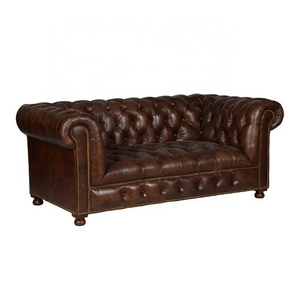 European high quality vintage leather chesterfield living room sofa modern country styled loveseat couch