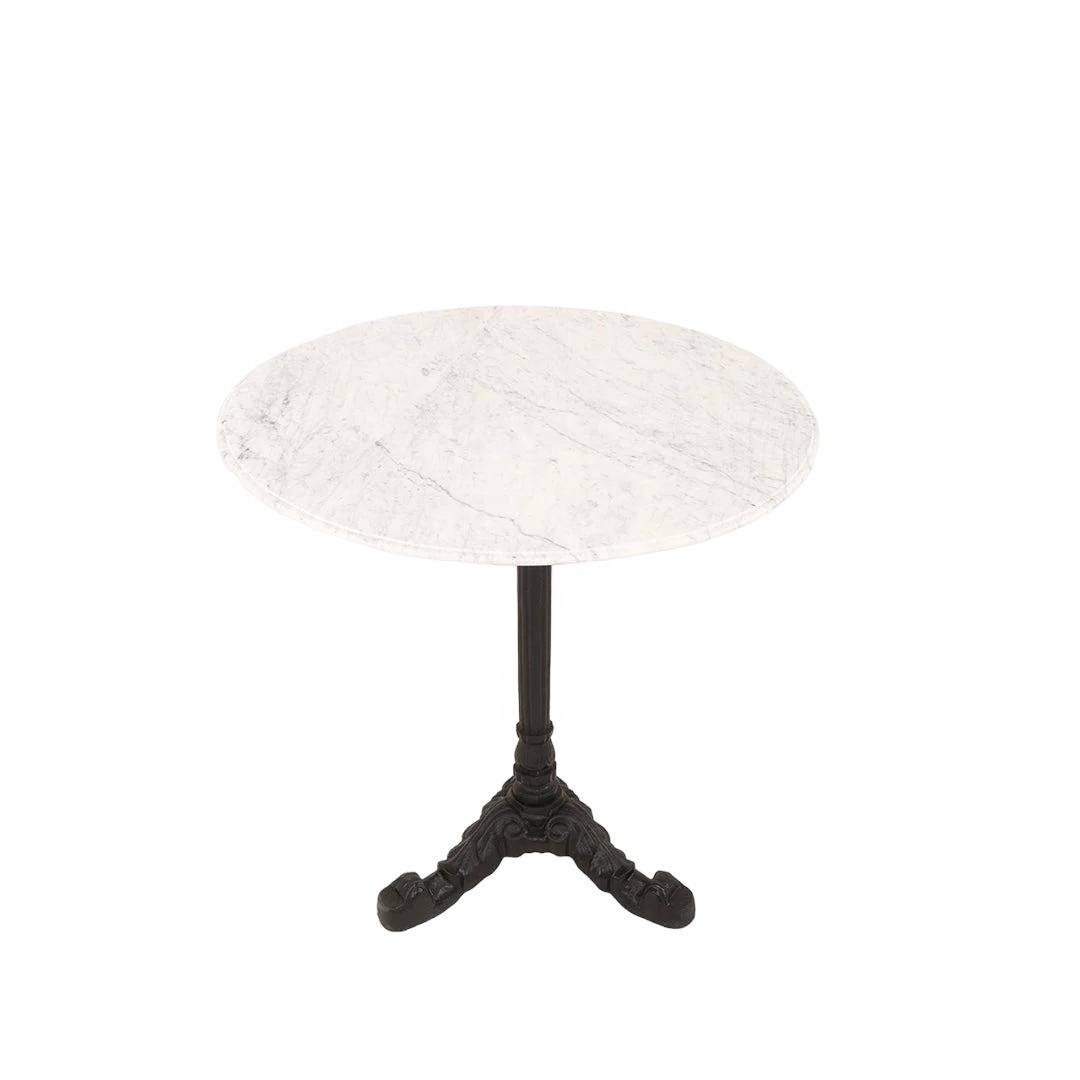 Modern luxury high quality outdoor furniture round marble bistro cafe table with black metal base