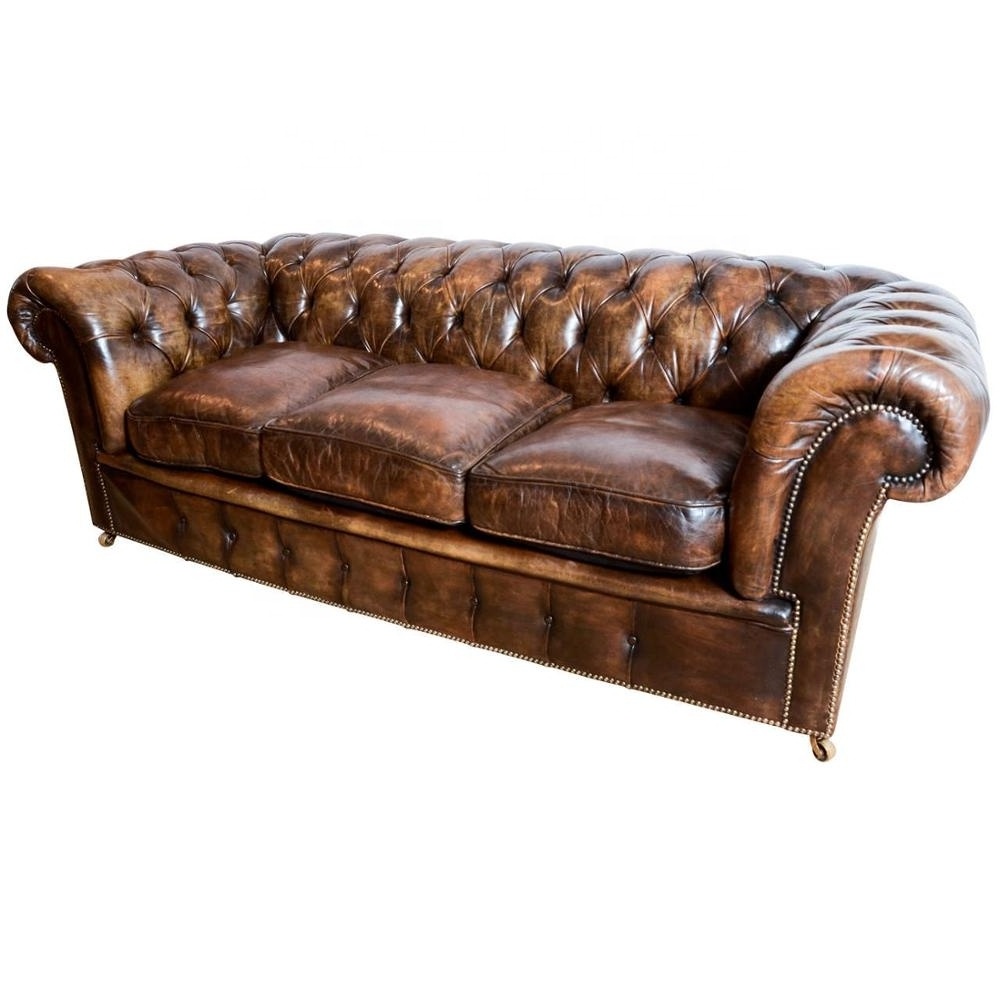 European styled chesterfield three seater leather sofa