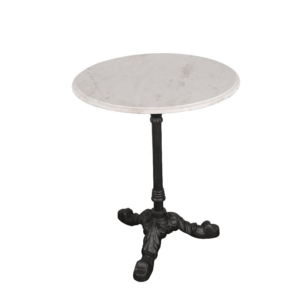 Modern luxury high quality outdoor furniture round marble bistro cafe table with black metal base