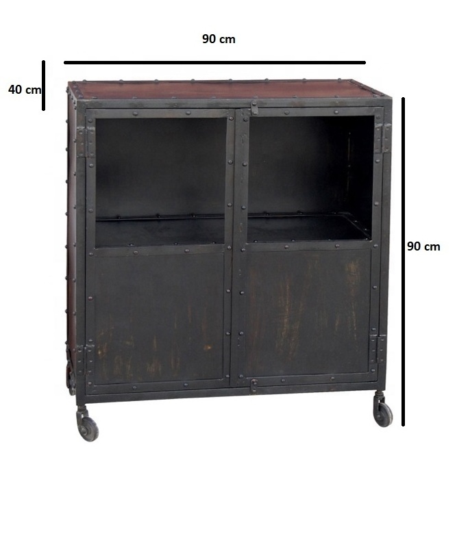 German Style Industrial Living Room Mini Storage Sideboard Cabinet with Metal Rolling Castors