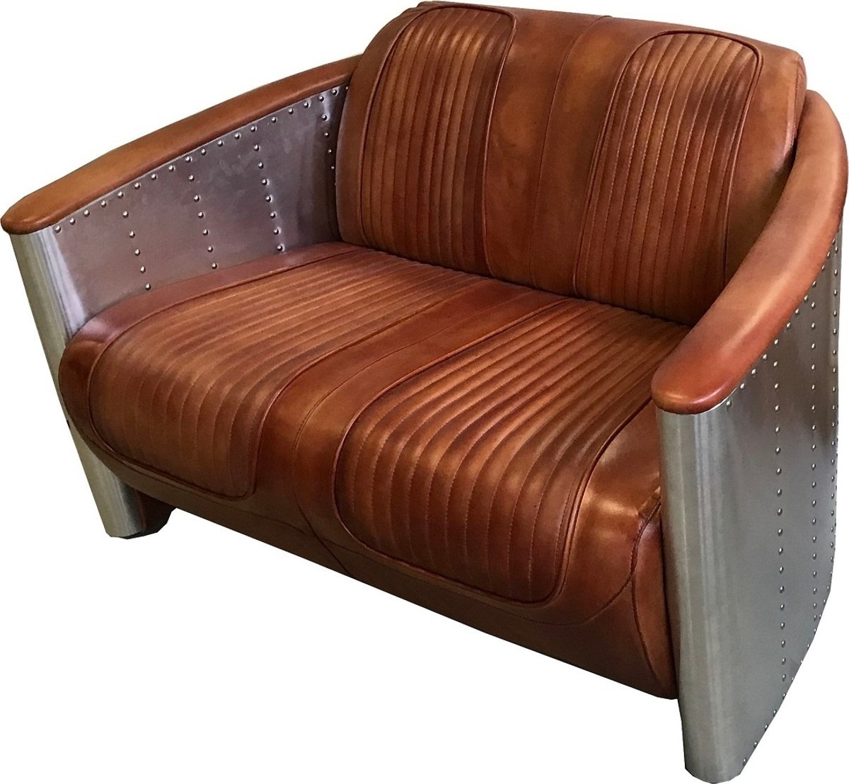 Aviator Aircraft Sofa Vintage Style Tufted Tan Leather Two Seater Living room Lounge Chair