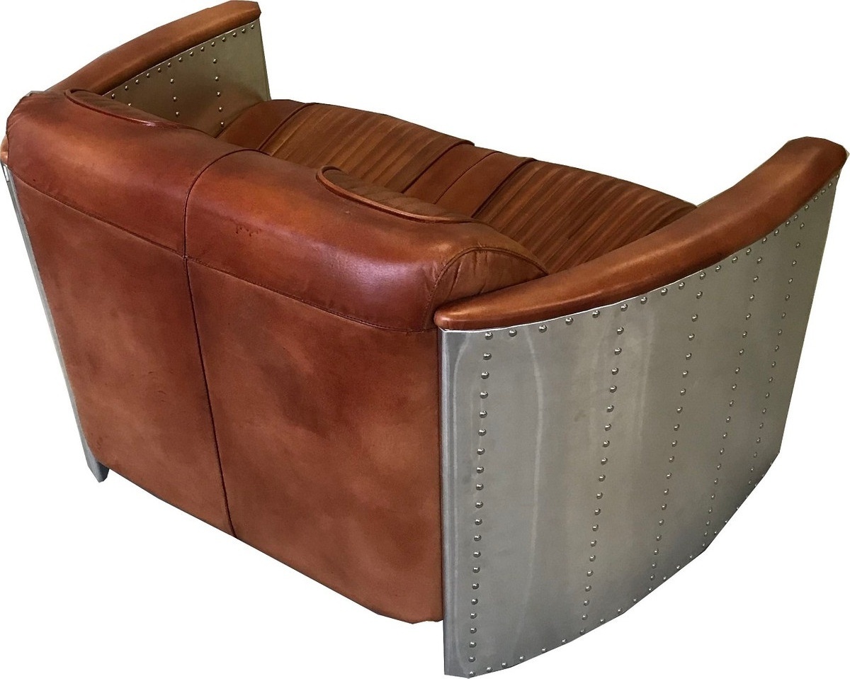 Aviator Aircraft Sofa Vintage Style Tufted Tan Leather Two Seater Living room Lounge Chair