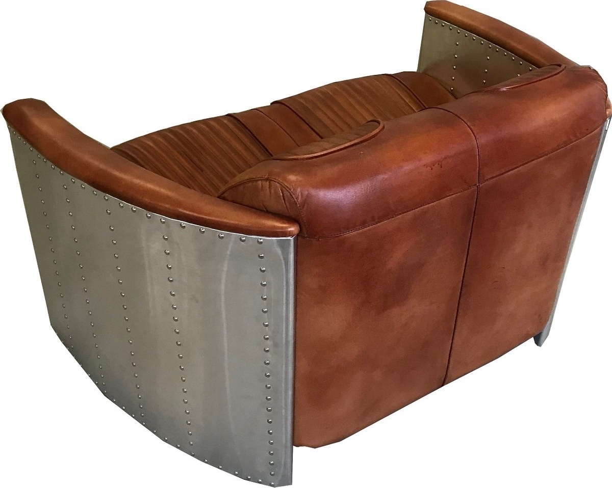 Aviator Aircraft Sofa Vintage Style Tufted Tan Leather Two Seater Living room Lounge Chair