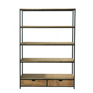 Holland style industrial open shelves book organizer bookshelf display rack with 2 storage drawers