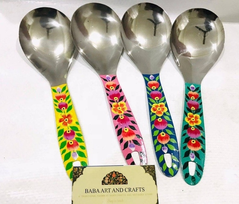 Stainless steel long handle serving spoon , hand painted serving spoons