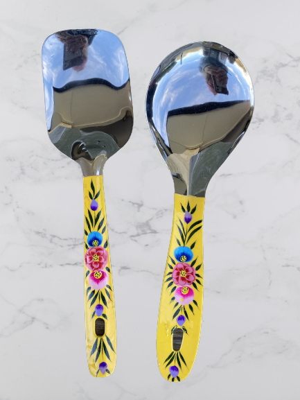 Stainless steel long handle serving spoon , hand painted serving spoons