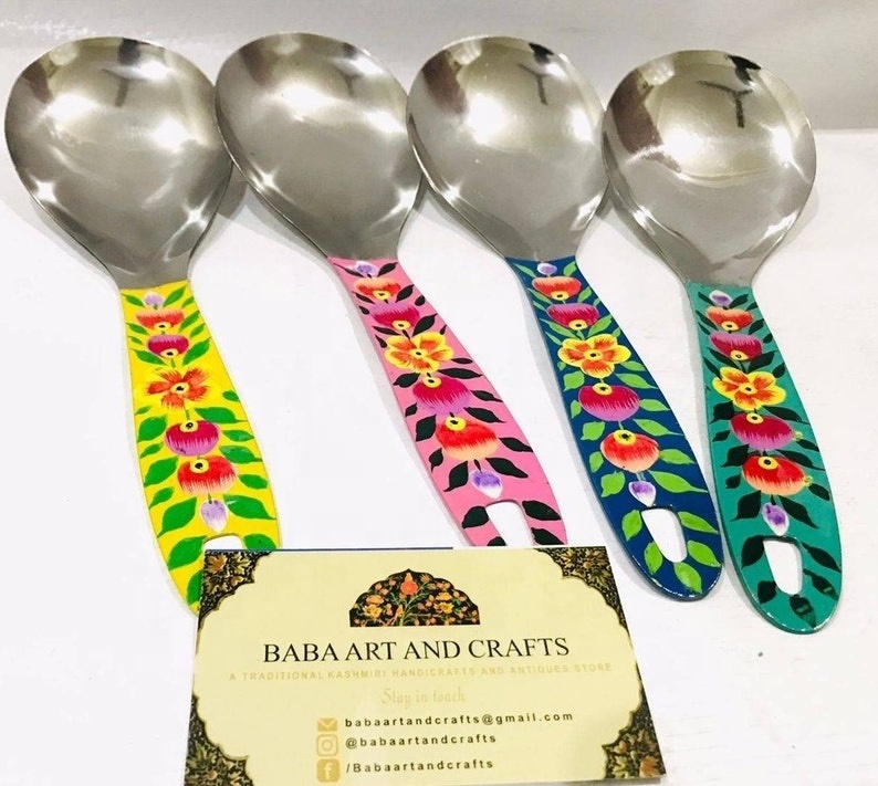 Stainless steel long handle serving spoon , hand painted serving spoons