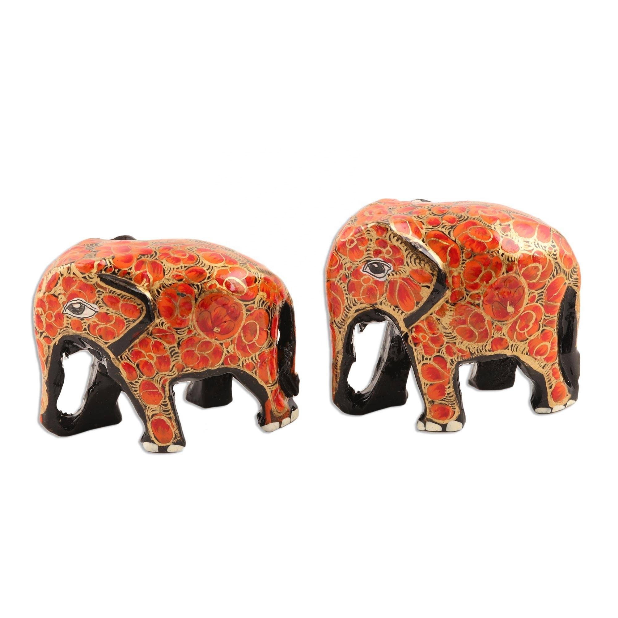 Miniature elephant ornaments hand painted wooden elephant statues from Kashmir India