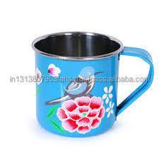 Floral Hand painted Stainless Steel Enamel Mugs and cups from Kashmir, India