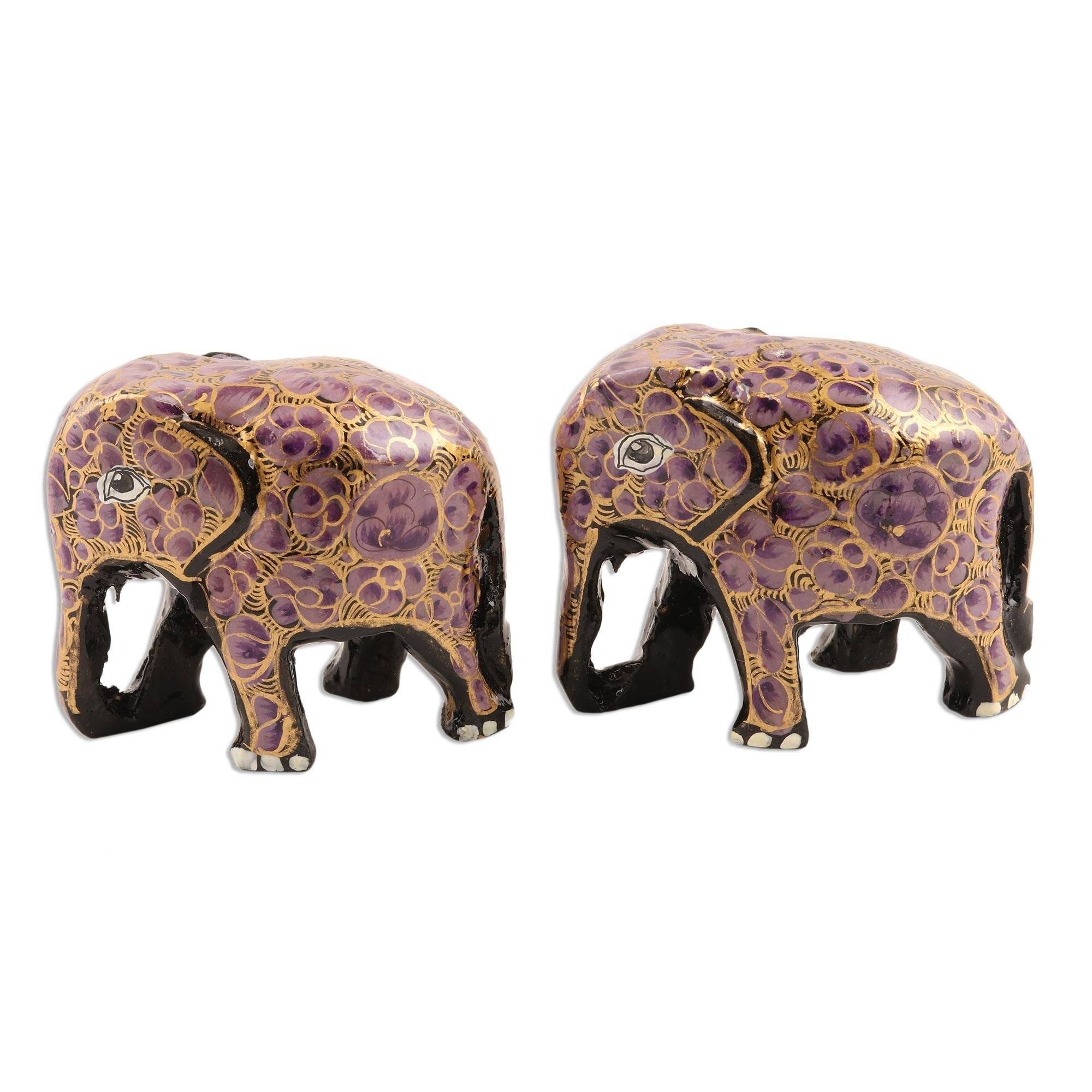 Miniature elephant ornaments hand painted wooden elephant statues from Kashmir India