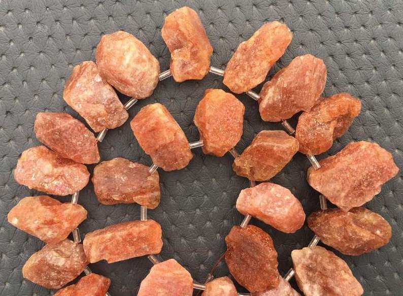 Natural Sunstone Rough Uneven Shape 26 Pieces Raw Huge Size Top Side Drill Making Jewelry Orange Stone Collection Style Cut