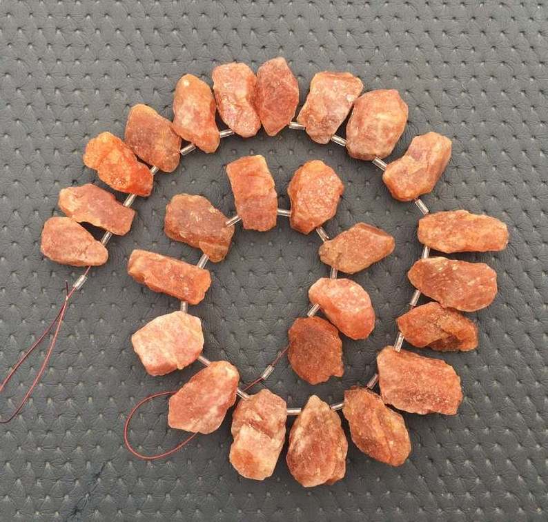 Natural Sunstone Rough Uneven Shape 26 Pieces Raw Huge Size Top Side Drill Making Jewelry Orange Stone Collection Style Cut