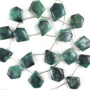 18 Pieces Strand Awesome Quality Natural Green Emerald Gemstone Smooth Fancy Shape Beads DIY Necklace Earring