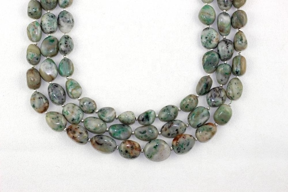 Beautiful 1 Strand Natural Moss Agate Gemstone Smooth Nuggets Shape Beads for Jewelry Making Wholesale