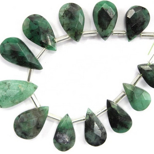 Top Quality 1 Strand Natural Emerald Gemstone Faceted Pear Shape Beads for Jewelry Making Wholesale Necklace