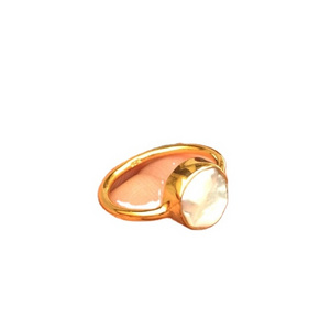 Natural Pearl Round Shape Raw Gemstone 92.5 Sterling Silver With Gold Polish Ring Wholesale Natural Stone Gift