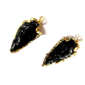 Black Glass Arrowhead Electroplated Arrowhead Pendants Crystal For Reiki Healing And Crystal Healing Stone