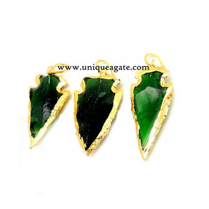 Green Glass Electroplated Arrowhead Pendants Wholesale Crystal Healing Engraved Usui Reiki Symbols Gemstone Positive Energy Gems