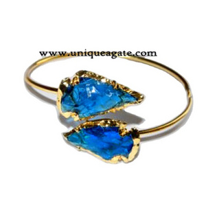 Blue Color Glass 2inch Electroplated Arrowhead Bangle Natural Healing Stone for Meditation & Positive Energy Gemstone