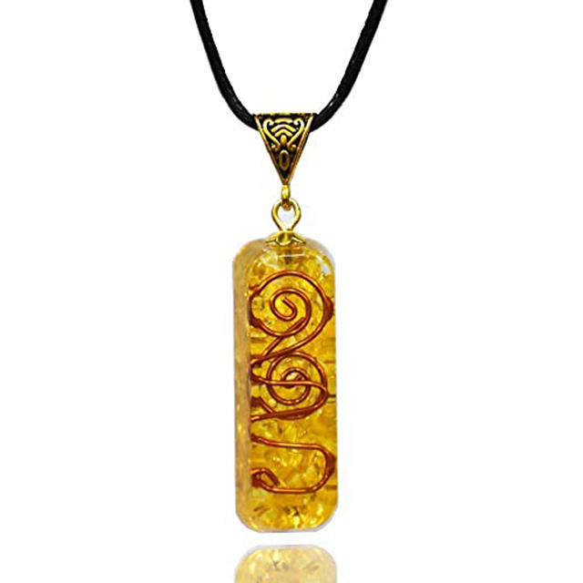 Yellow Jasper Orgone Pipe Pendent Crystal Healing Engraved Usui Reiki Symbols Gemstone Positive Energy Gemstone