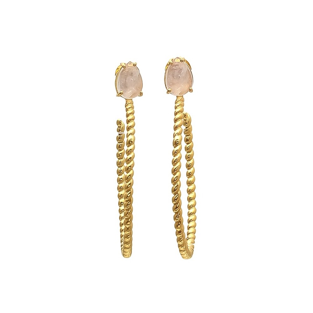 QUARTZ-EMBELLISHED TWISTED HOOP EARRINGS IN PINK | gold-tone metal with twisted hoops with pink quartz stud hoop earrings