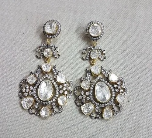 Traditional Jewellery Stone Pearl Earrings| Dazzling Delight Earrings Pierced | Antique Georgian diamond long pendent earrings