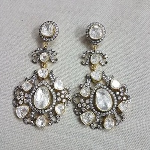 Traditional Jewellery Stone Pearl Earrings| Dazzling Delight Earrings Pierced | Antique Georgian diamond long pendent earrings