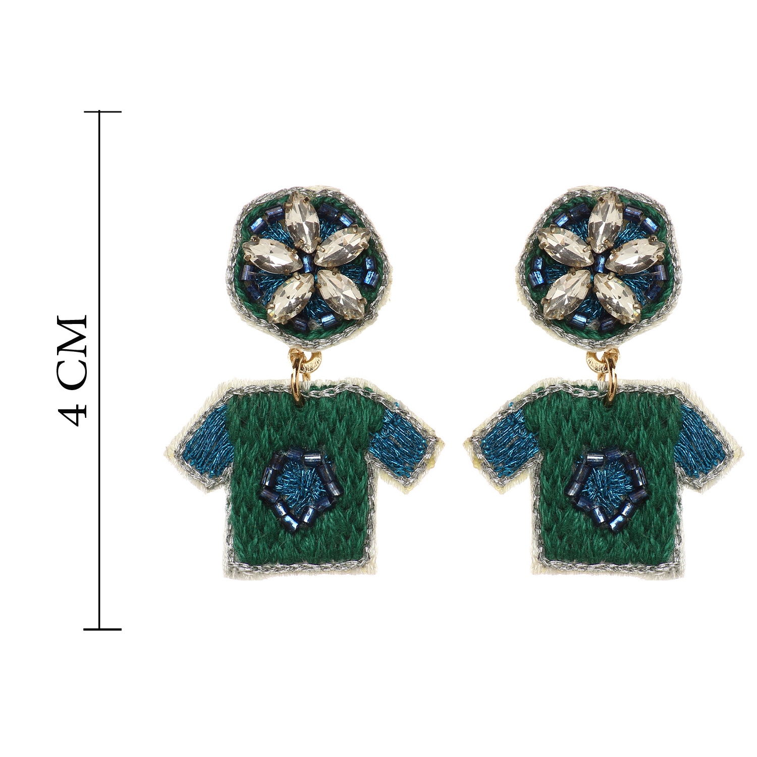 Green&Blue Fashion Earring | Handcrafted Earring | Hand Embroidery Earring  -  Shj-7208