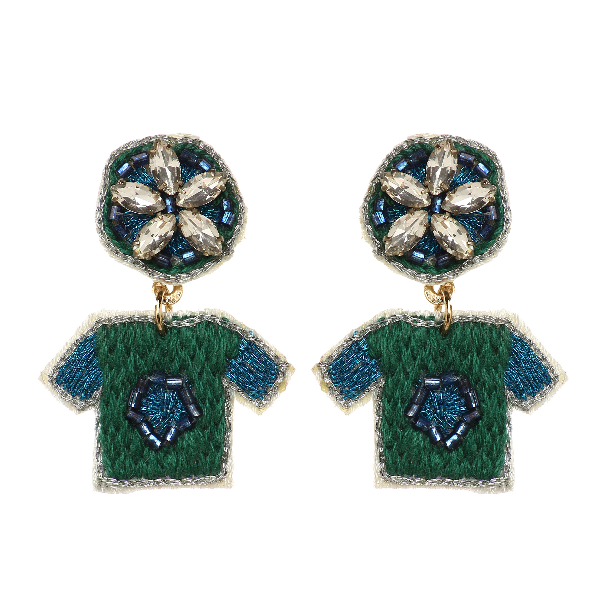 Green&Blue Fashion Earring | Handcrafted Earring | Hand Embroidery Earring  -  Shj-7208