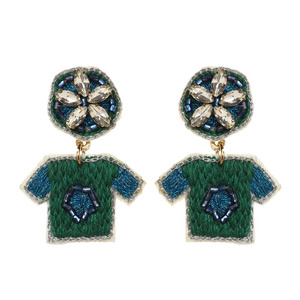 Green&Blue Fashion Earring | Handcrafted Earring | Hand Embroidery Earring  -  Shj-7208