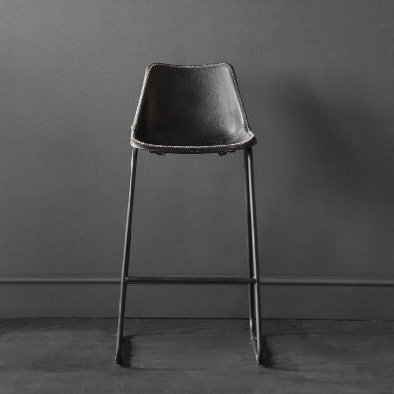 Industrial Bar Stool- Road House Black Bar Stool  Leather Seat