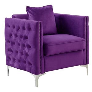 New Latest Modern Design Simple Relax Velvet Chair with 1 Pillow in Purple color