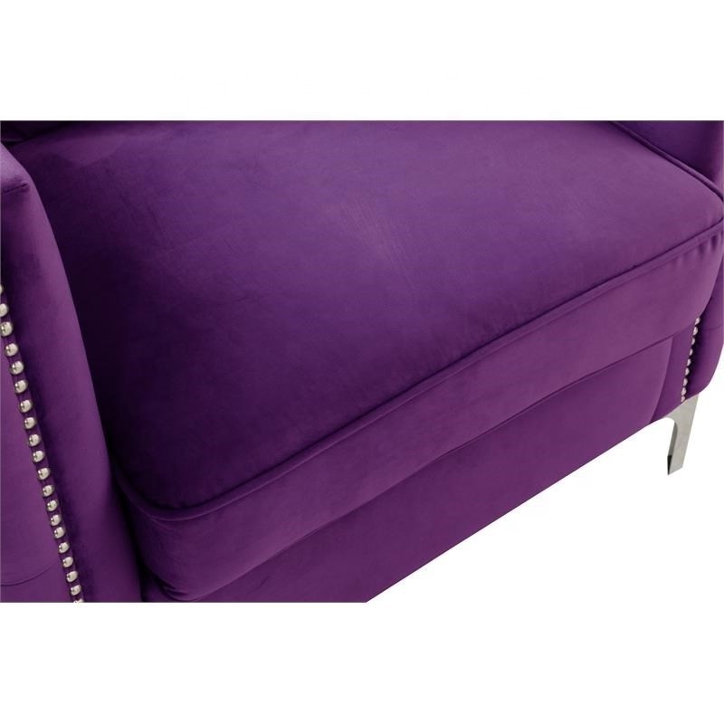 New Latest Modern Design Simple Relax Velvet Chair with 1 Pillow in Purple color