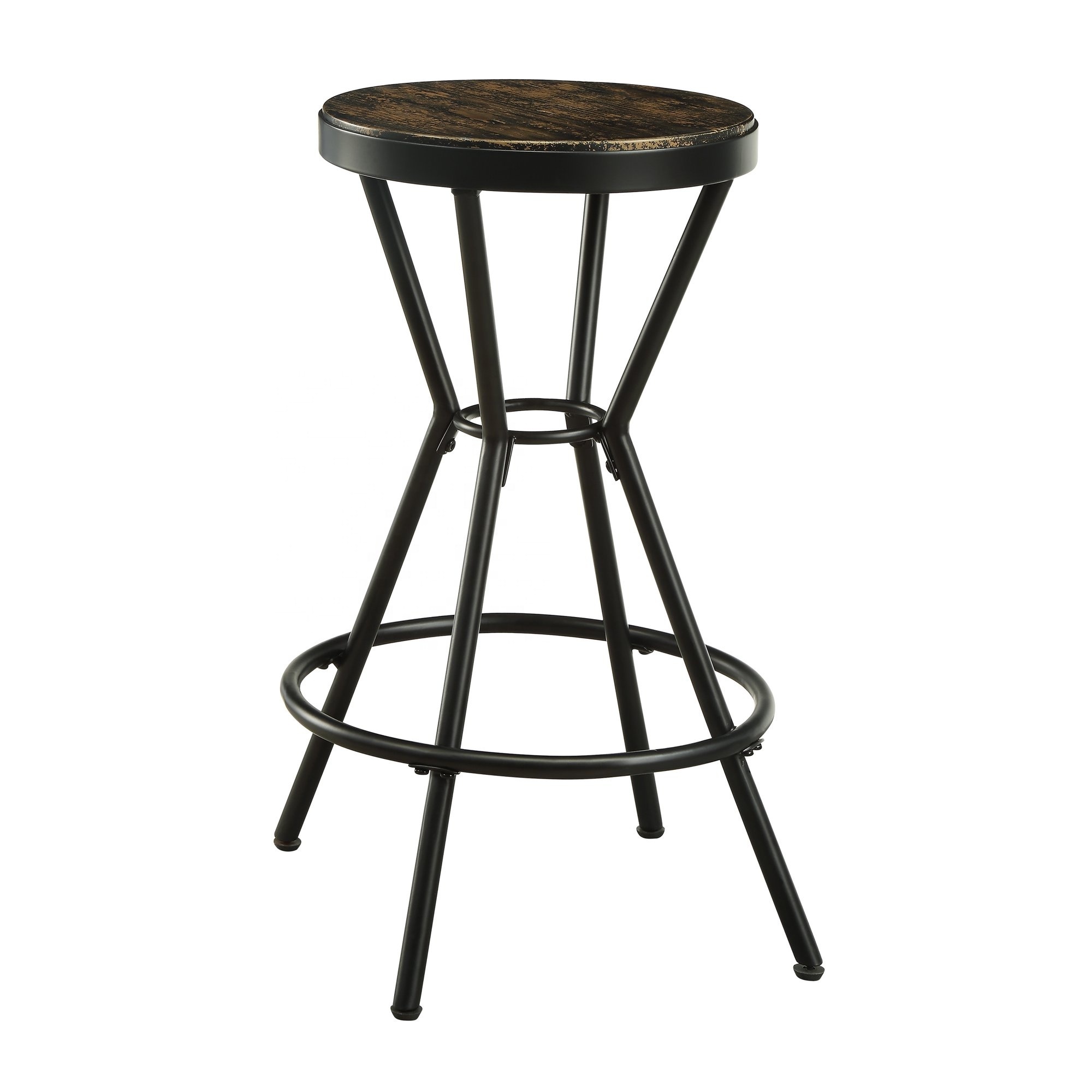 Unique hourglass shaped bar stool with round natural wood seat and footrest bar stool for restaurant pub and cafe