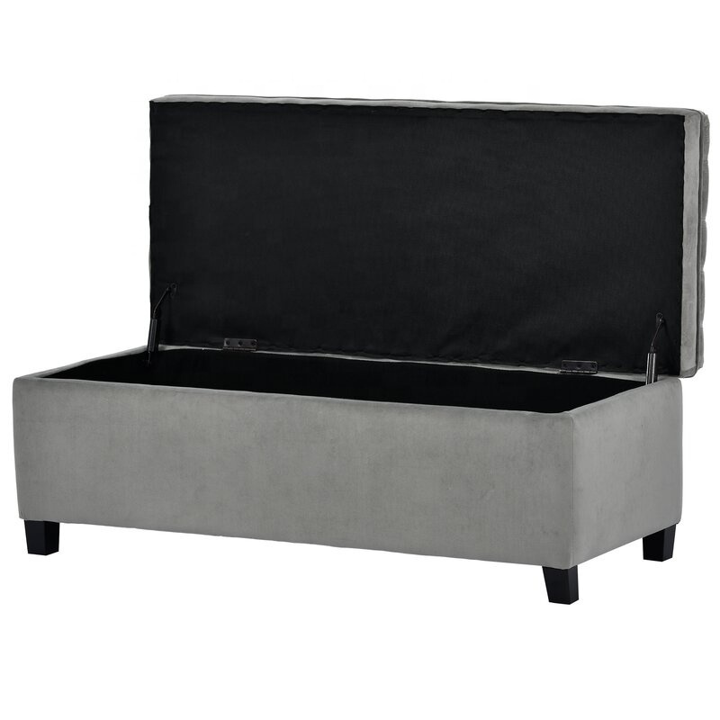 New Latest Modern Classic Design Pure Leather Top Storage Bench with Button Trunk