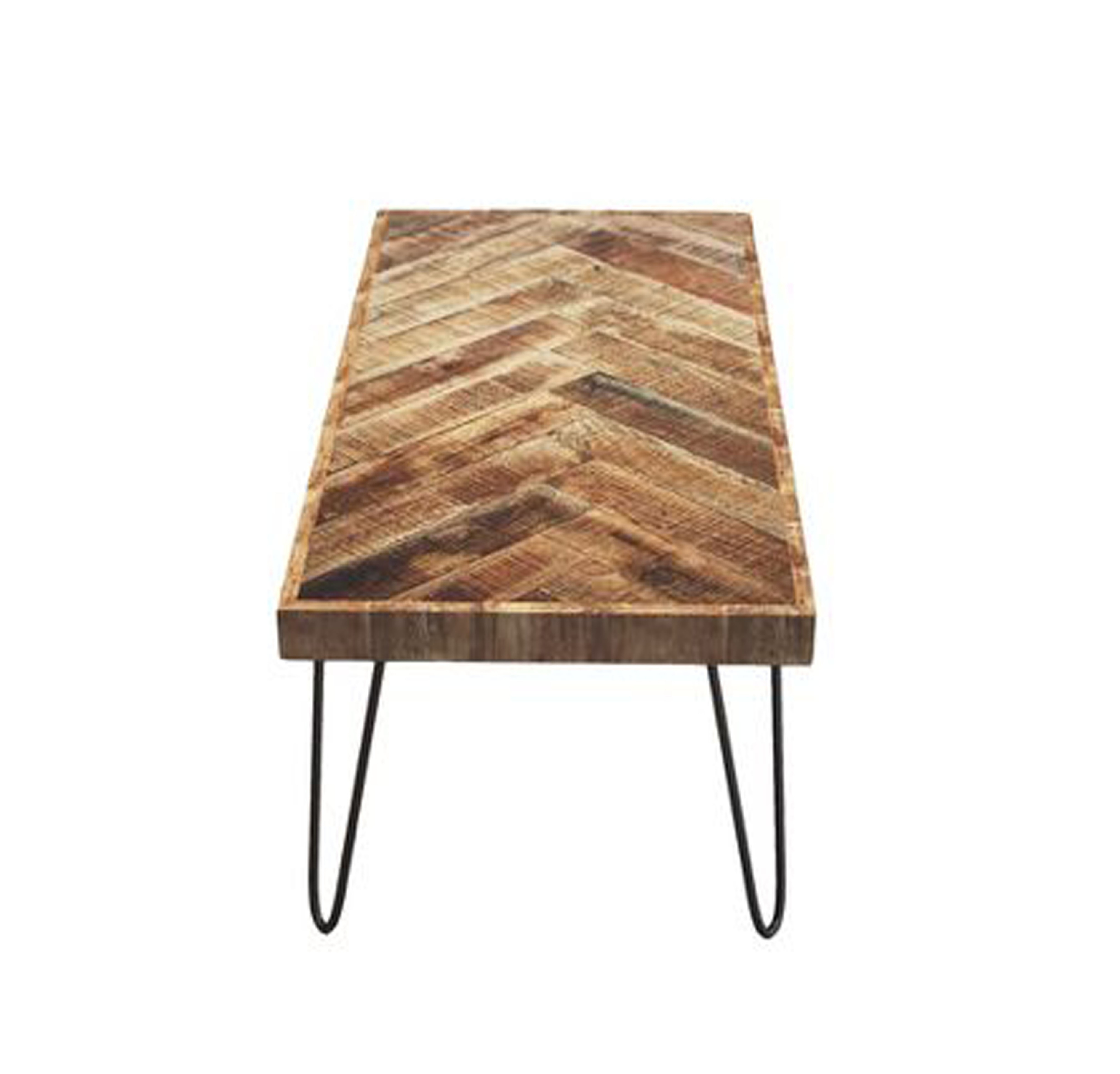 Best Modern Design Pure Mango Wood Barn wood herringbone coffee table with metal hairpin legs