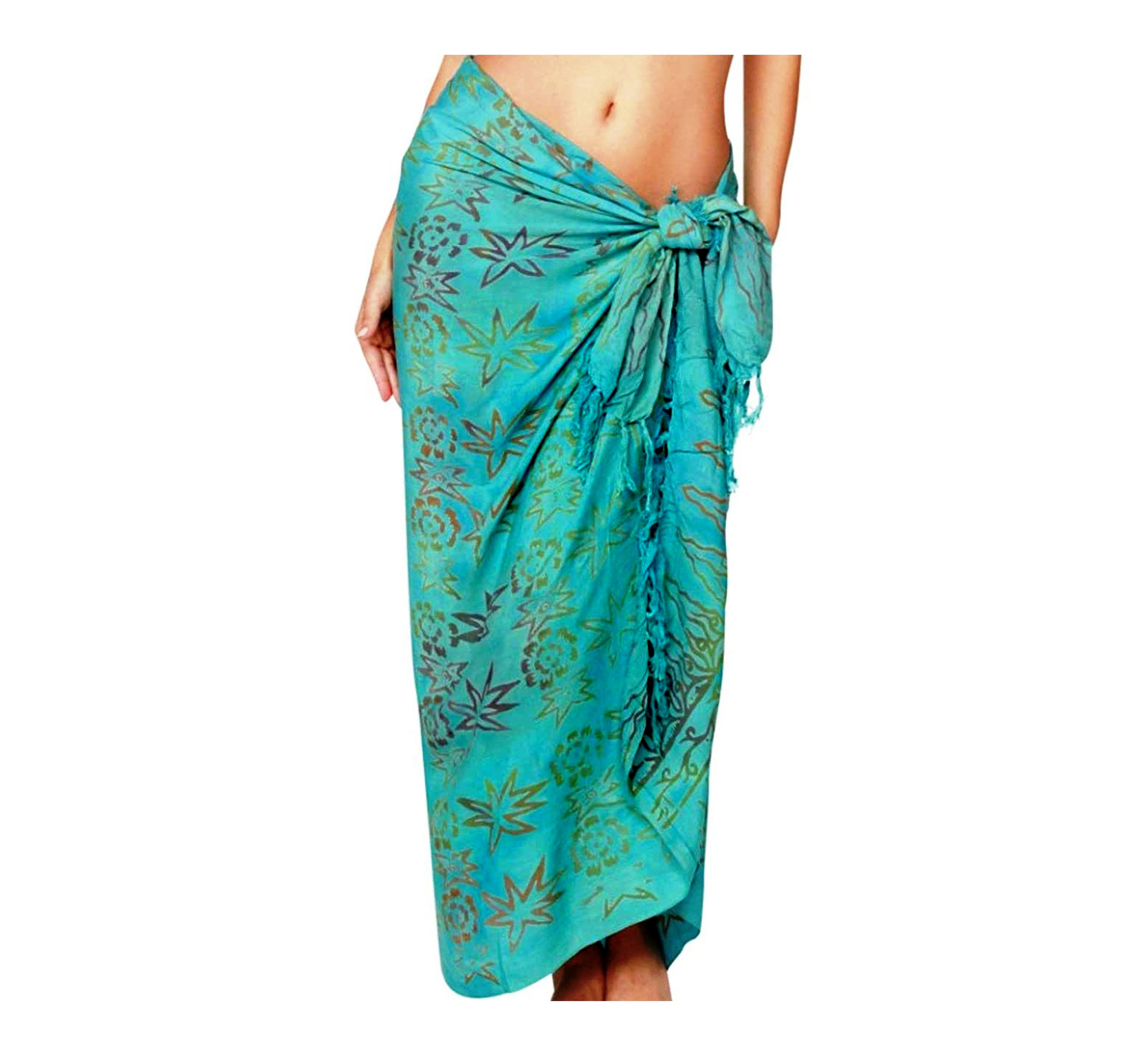 Beautiful Skirt Women Pareo Sarong and Beachwear Front Tie Girls Hawaiian Pareo Sarong with Floral Printed &  Green Fuchsia