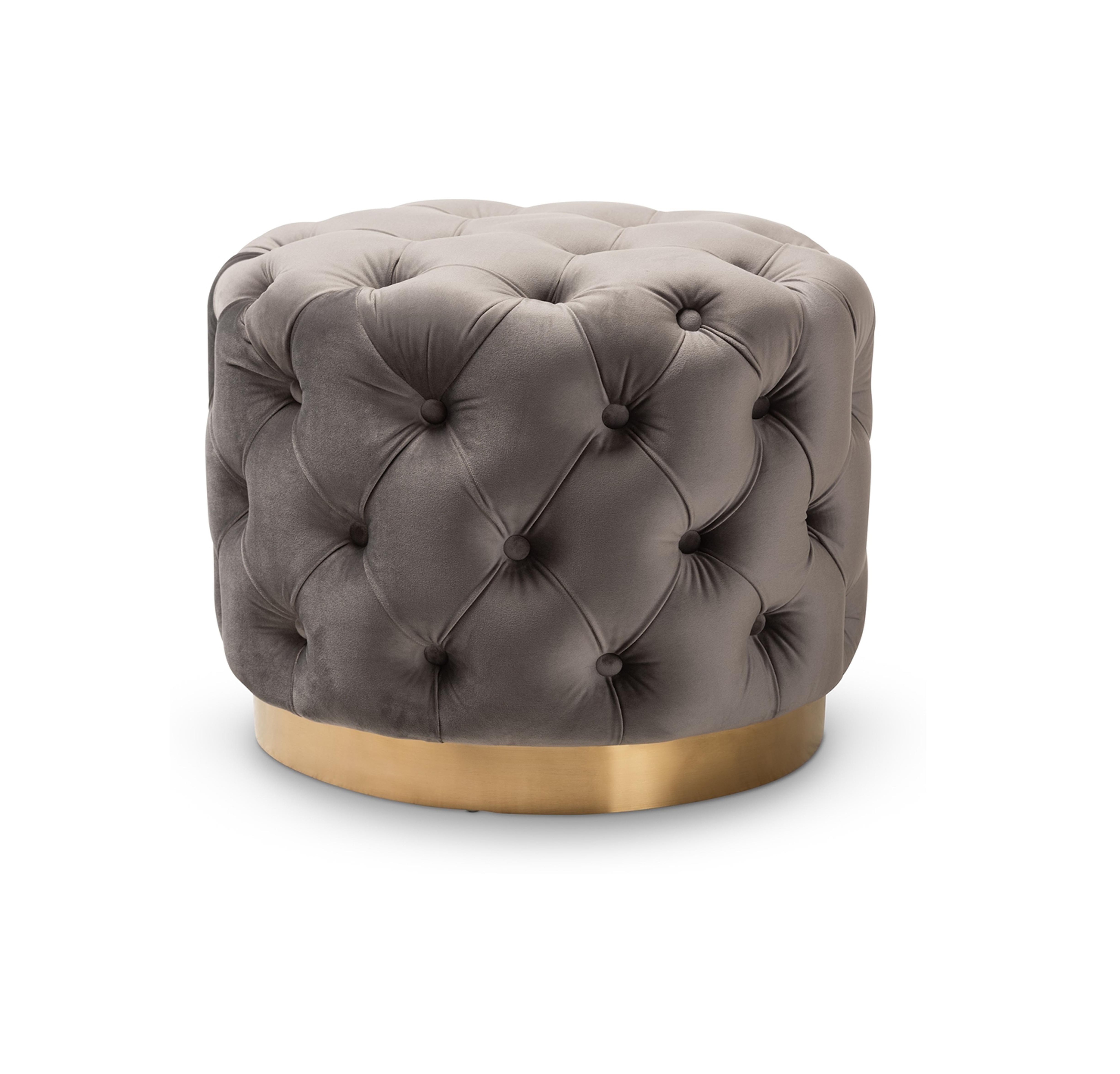 New Best Design Vista 20.9'' Wide Velvet Tufted Round Footstool Ottoman