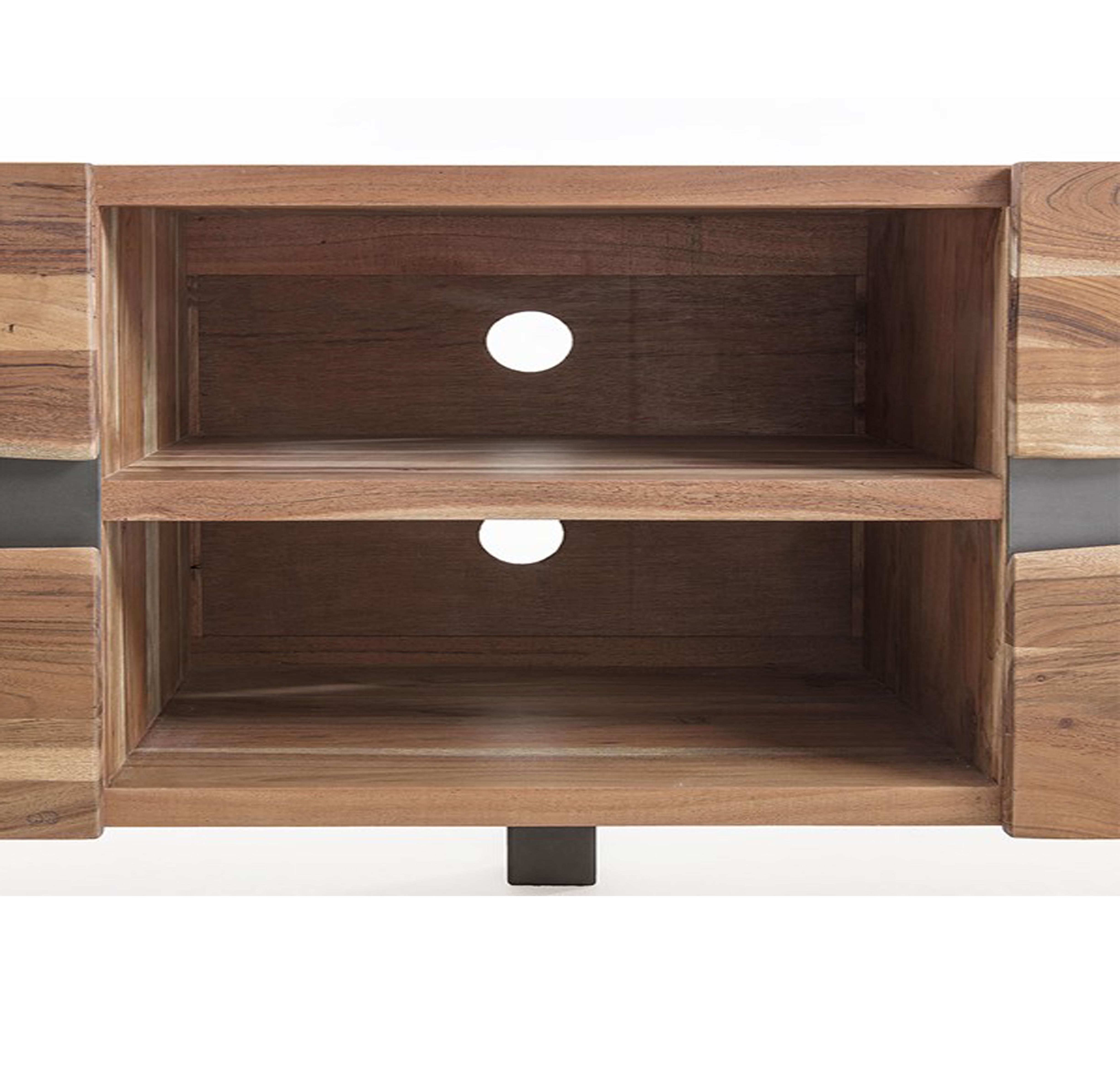 Best Classic Design Aron Tv cabinet with 2 side doors - wooden structure with feet and inserts in black painted metal