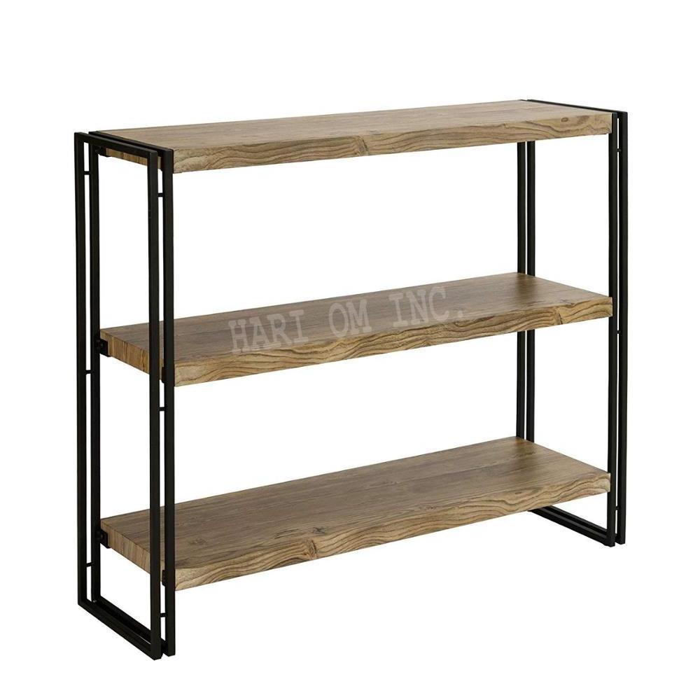 Bookshelf Rustic Industrial Wood Metal Bookcase with Open Storage Shelves